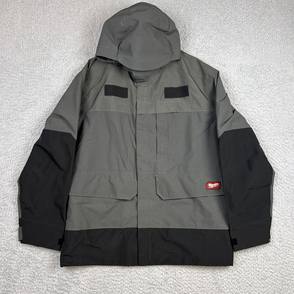 Milwaukee Jacket Mens Large Gray Hydrobreak Rain Shell Hooded Workwear Gorpcore